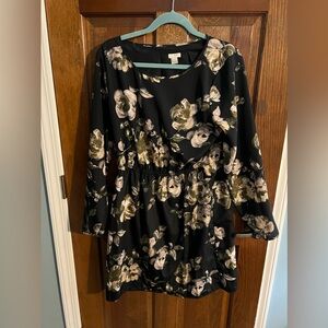 Jcrew long sleeve black floral dress
